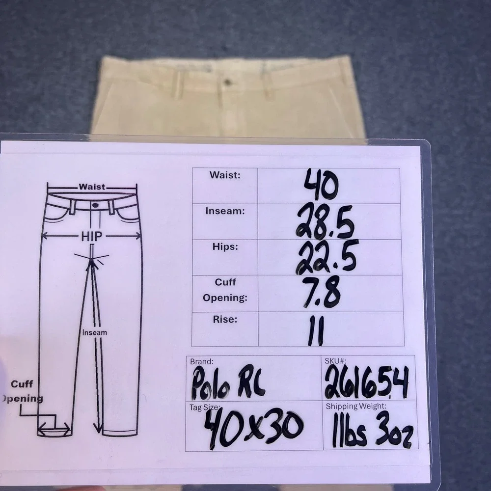 Polo Ralph Lauren Chinos Mens 40x28 Tan Slim GI Fit Casual Cotton Twill Pants